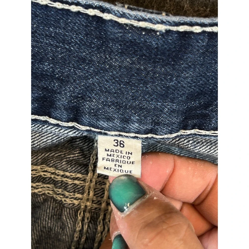 True Religion Jeans Mens 36 Blue Straight Leg Natural Big T Y2K USA Streetwear